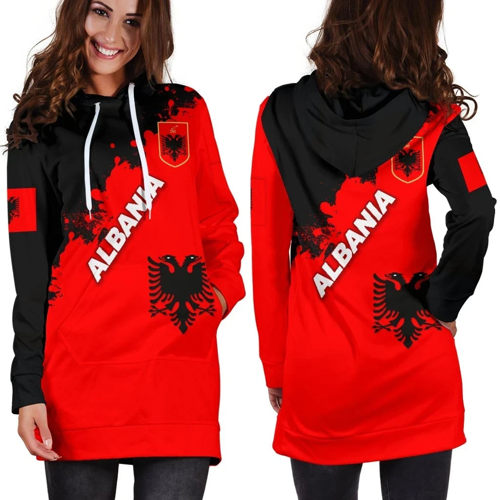 Albania Women Hoodie Dress Red Braved Version