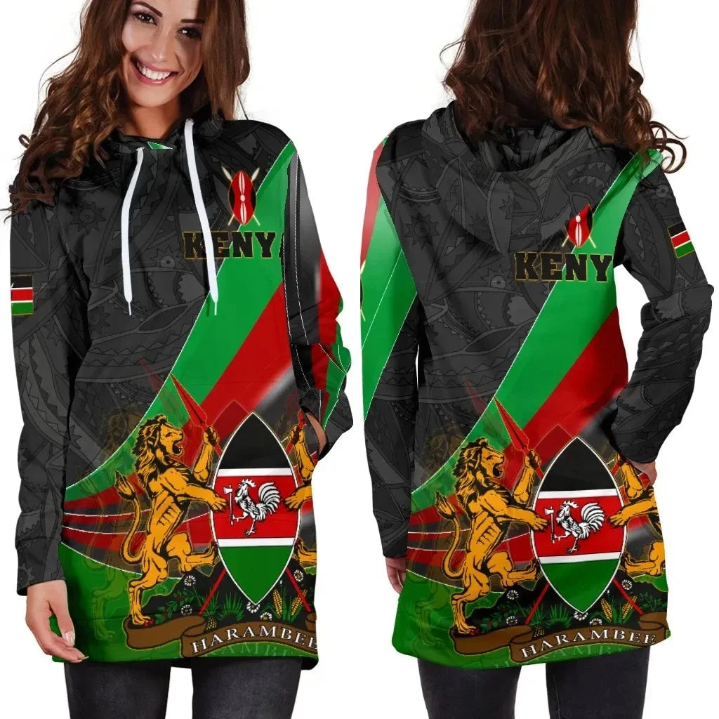 Kenya Hoodie Dress Kenya Pattern With Coat Of Arms B