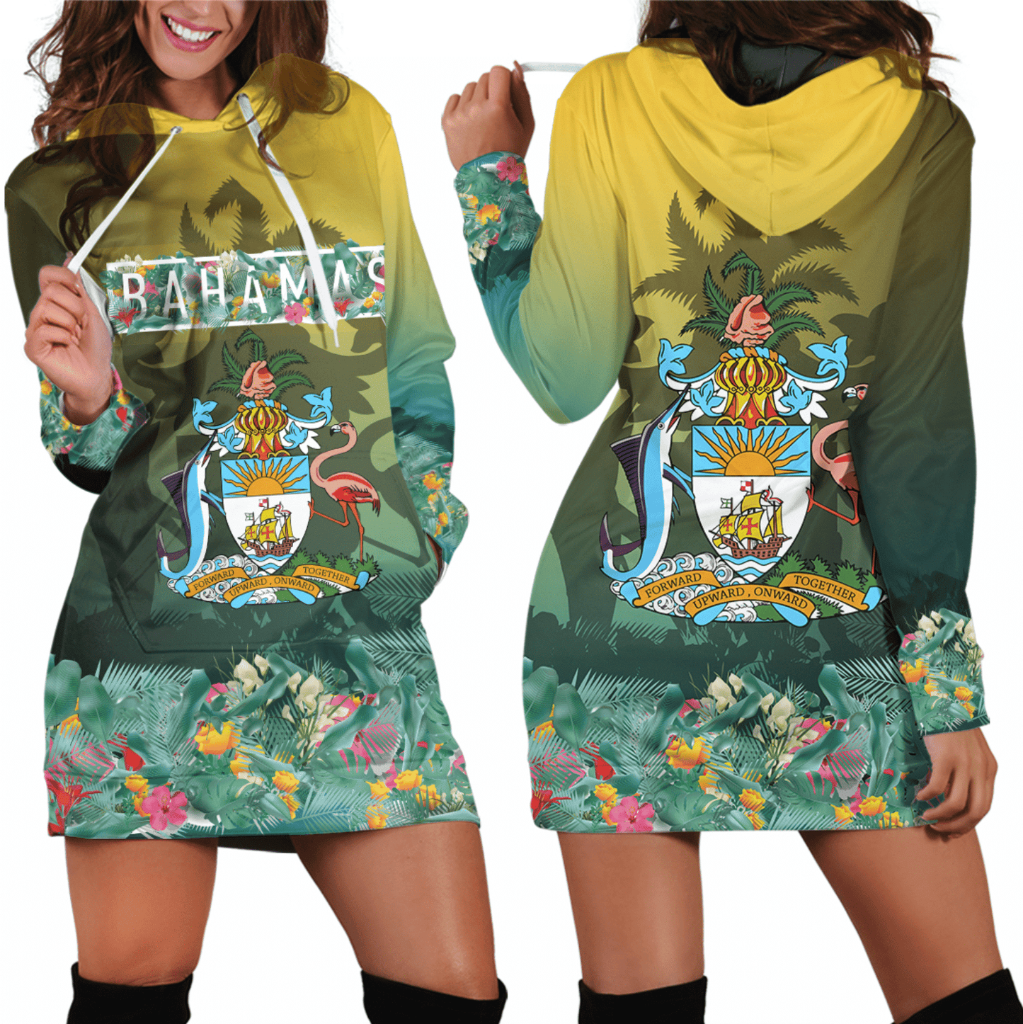 Bahamas Flag and Coat of Arms Special Style Hoodie Dress