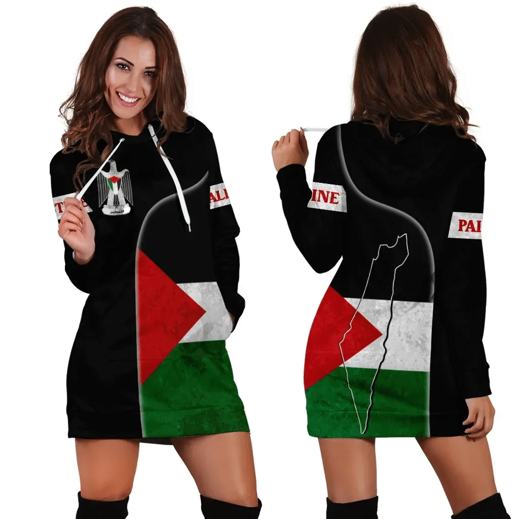 Palestine Flag Hoodie Dress Coat Of Arms