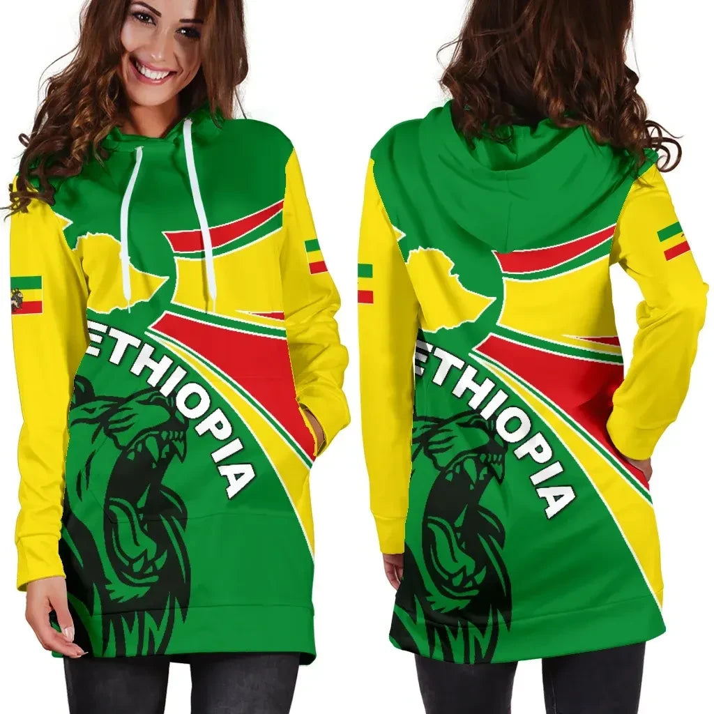 Ethiopia Hoodie Dress, Ethiopia Round Coat Of Arms Lion Women