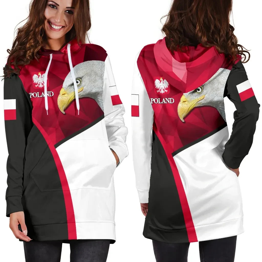 Poland Women Hoodie Dress White Eagle Version