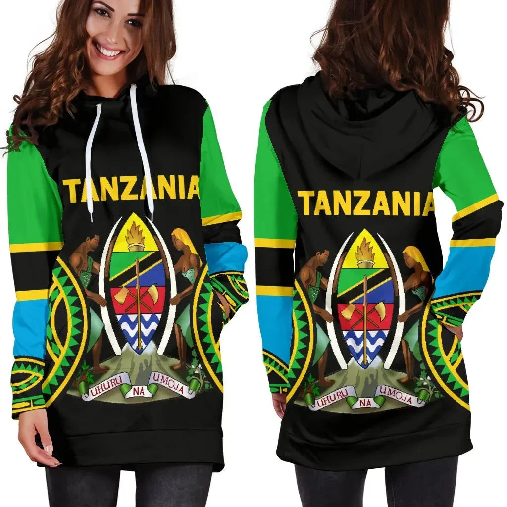 Tanzania Hoodie Dress Maasai Shield K4