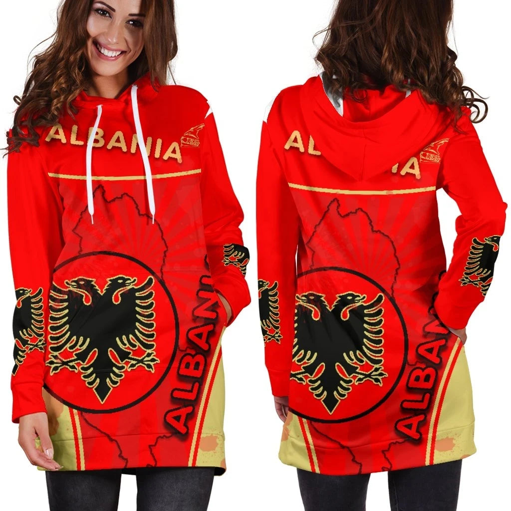 Albania Women Hoodie Dress Circle Stripes Flag Version