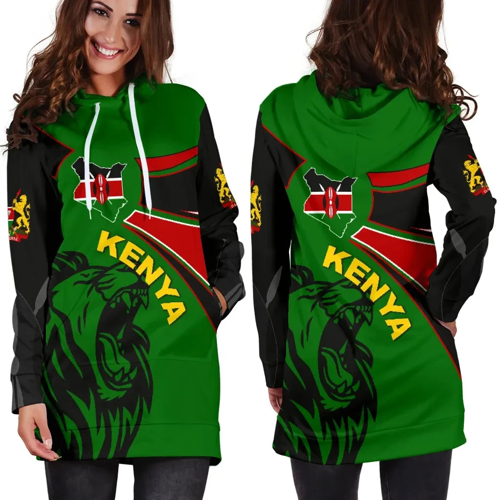 Kenya Hoodie Dress, Kenya Round Coat Of Arms Lion