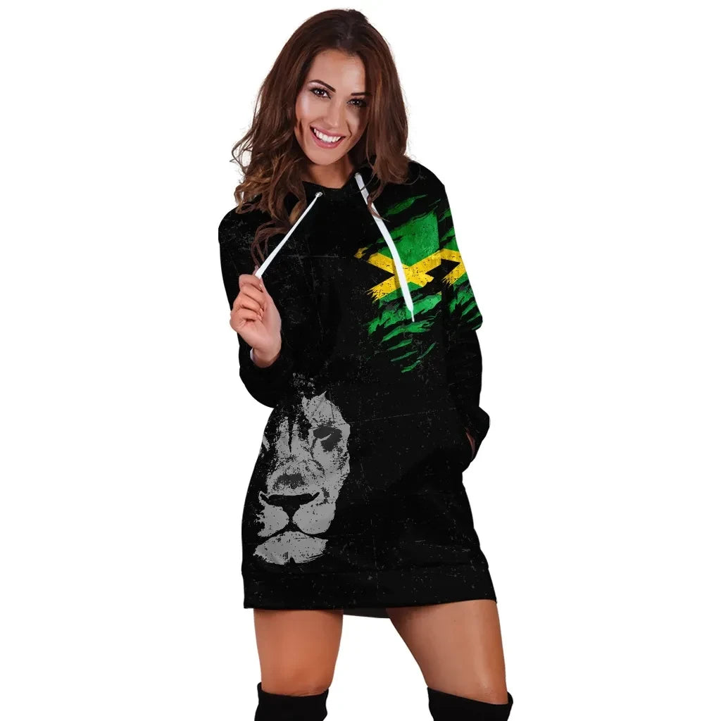 Jamaica Lion Hoodie Dress Special Grunge Style