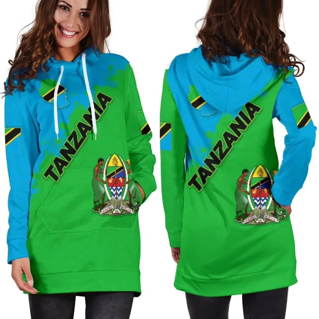 Tanzania Women Hoodie Dress Uhuru na Umoja Version