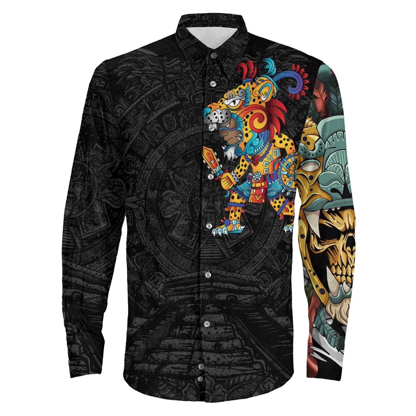 Clothing Mexico Aztec Jaguar Warrior Long Sleeve Button Shirt