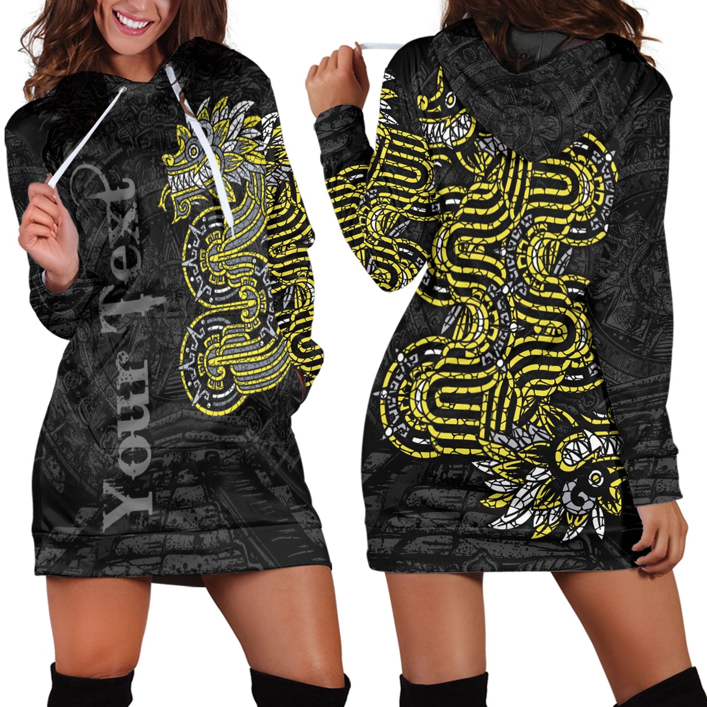 Clothing Custom Mexico Quetzalcoatl Mexican God Aztec Gold Version Hoodie Dress