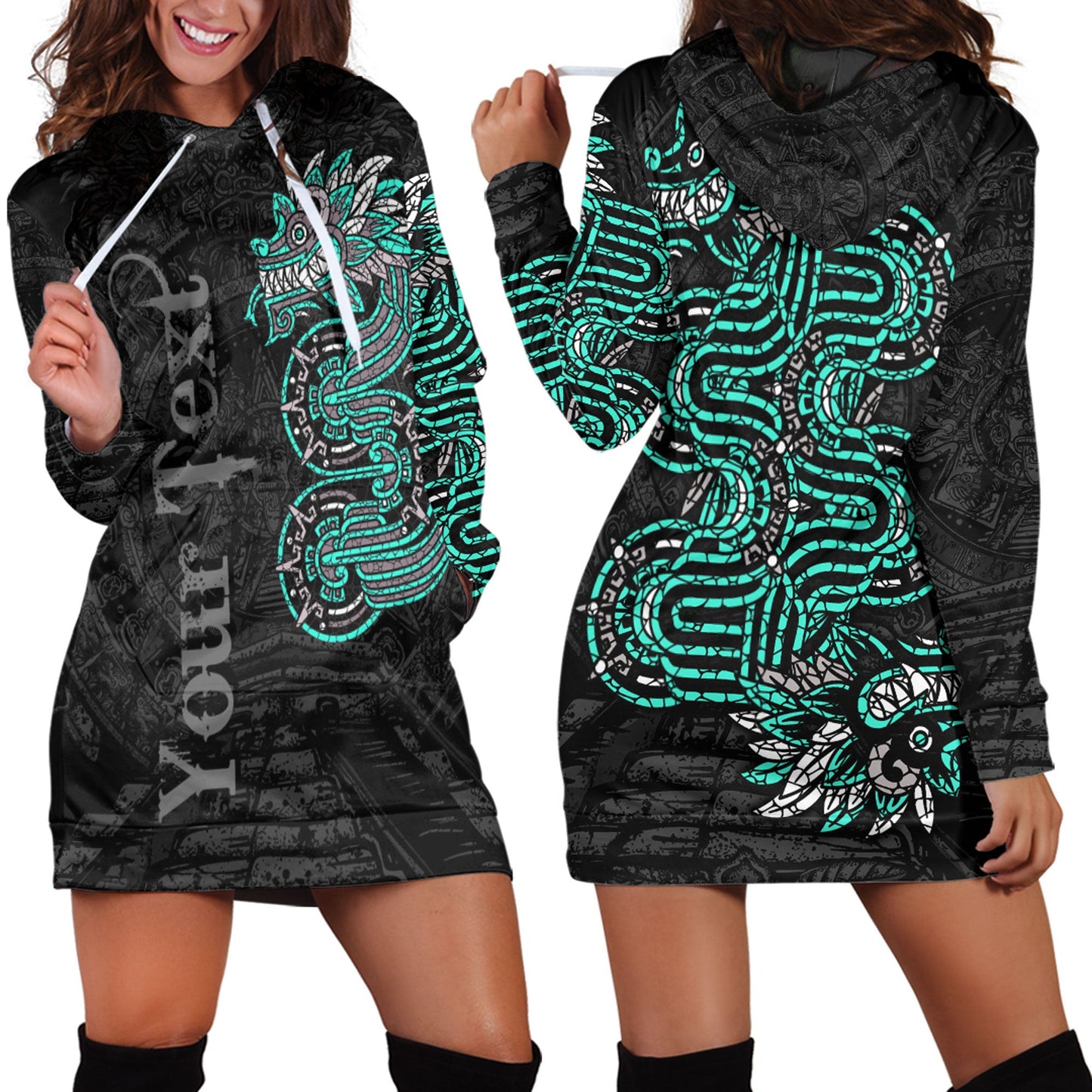 Clothing Custom Mexico Quetzalcoatl Mexican God Aztec Cyan Version Hoodie Dress