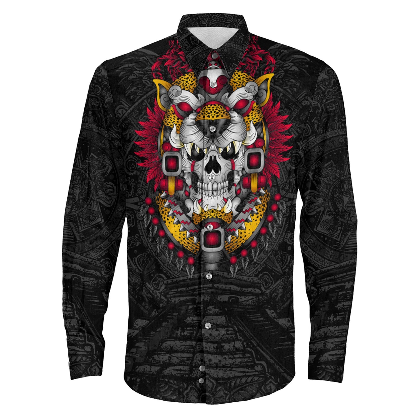 Clothing Jaguar Warrior Aztec Mexican Long Sleeve Button Shirt