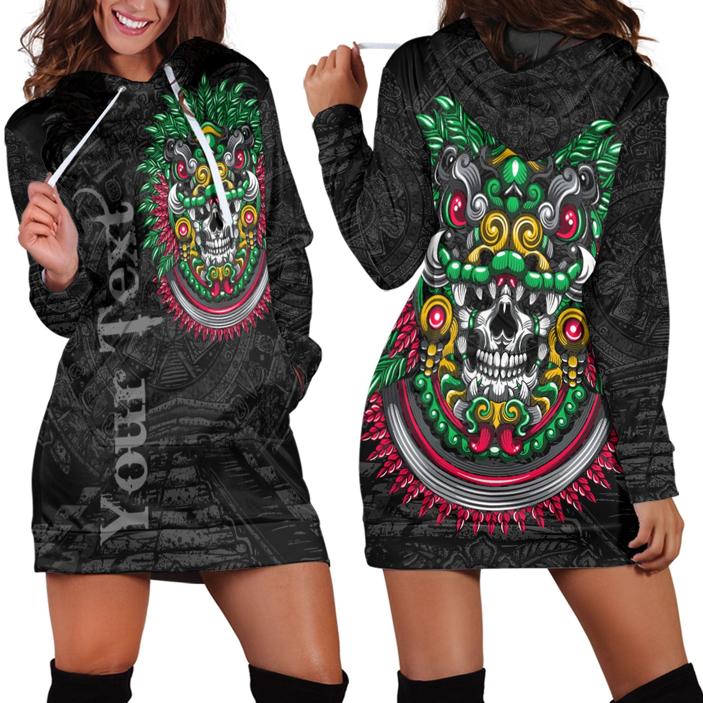 Clothing Custom Quetzalcoatl Aztec Warrior Hoodie Dress