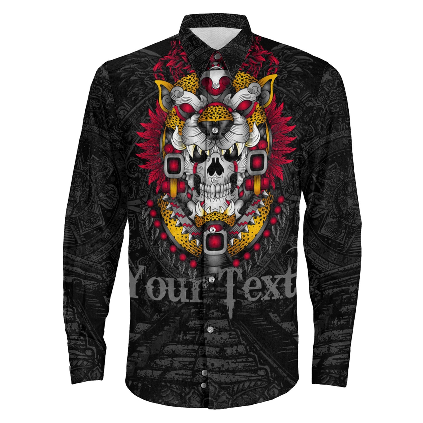 Clothing Custom Jaguar Warrior Aztec Mexican Long Sleeve Button Shirt