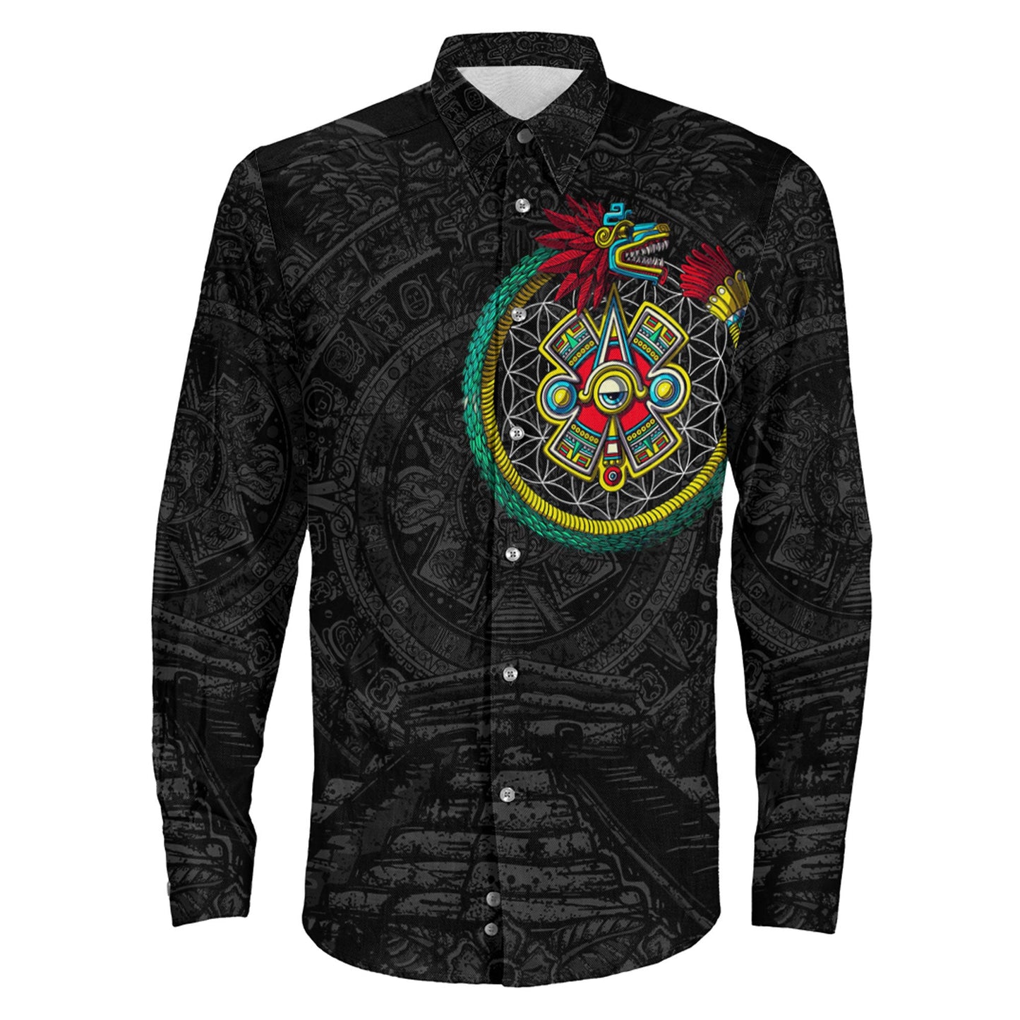 Clothing Aztec Quetzalcoatl Ouroboros Long Sleeve Button Shirt