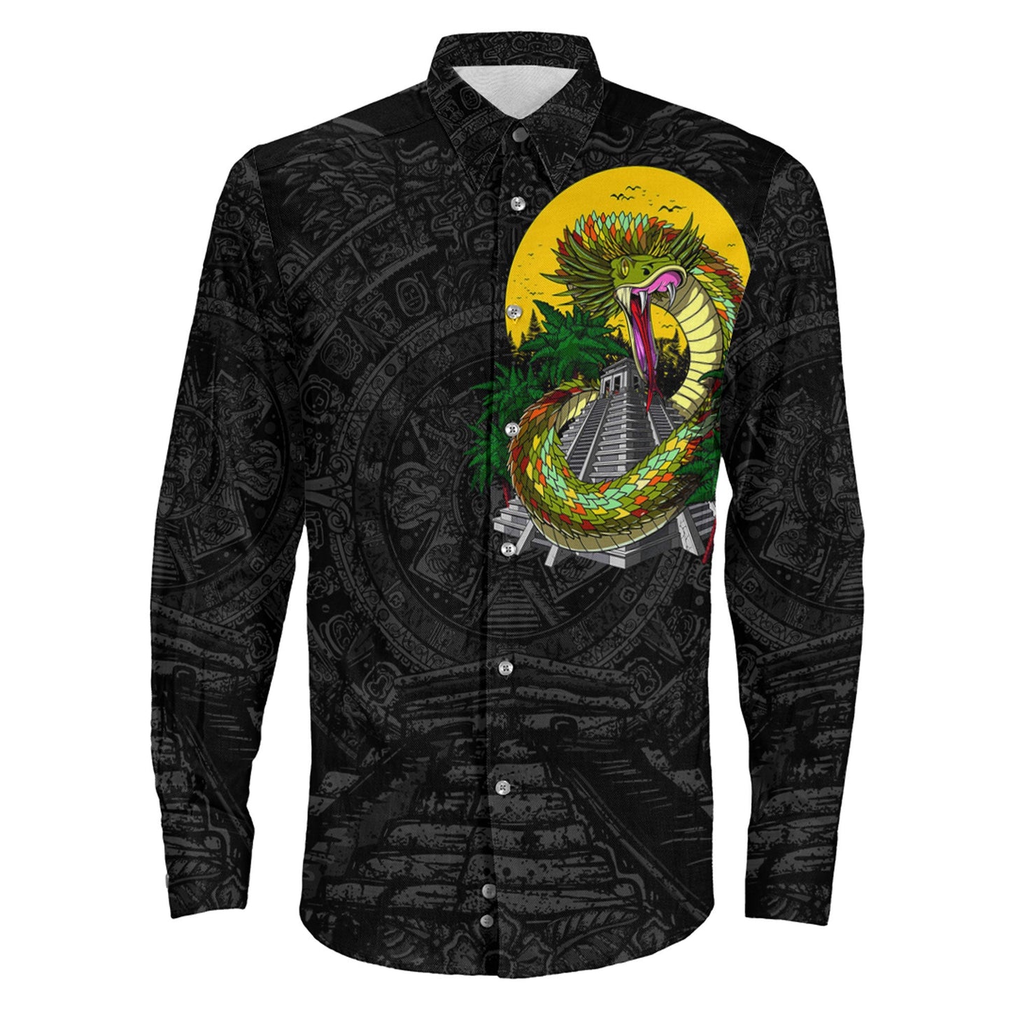 Clothing Quetzalcoatl Aztec Snake God Long Sleeve Button Shirt