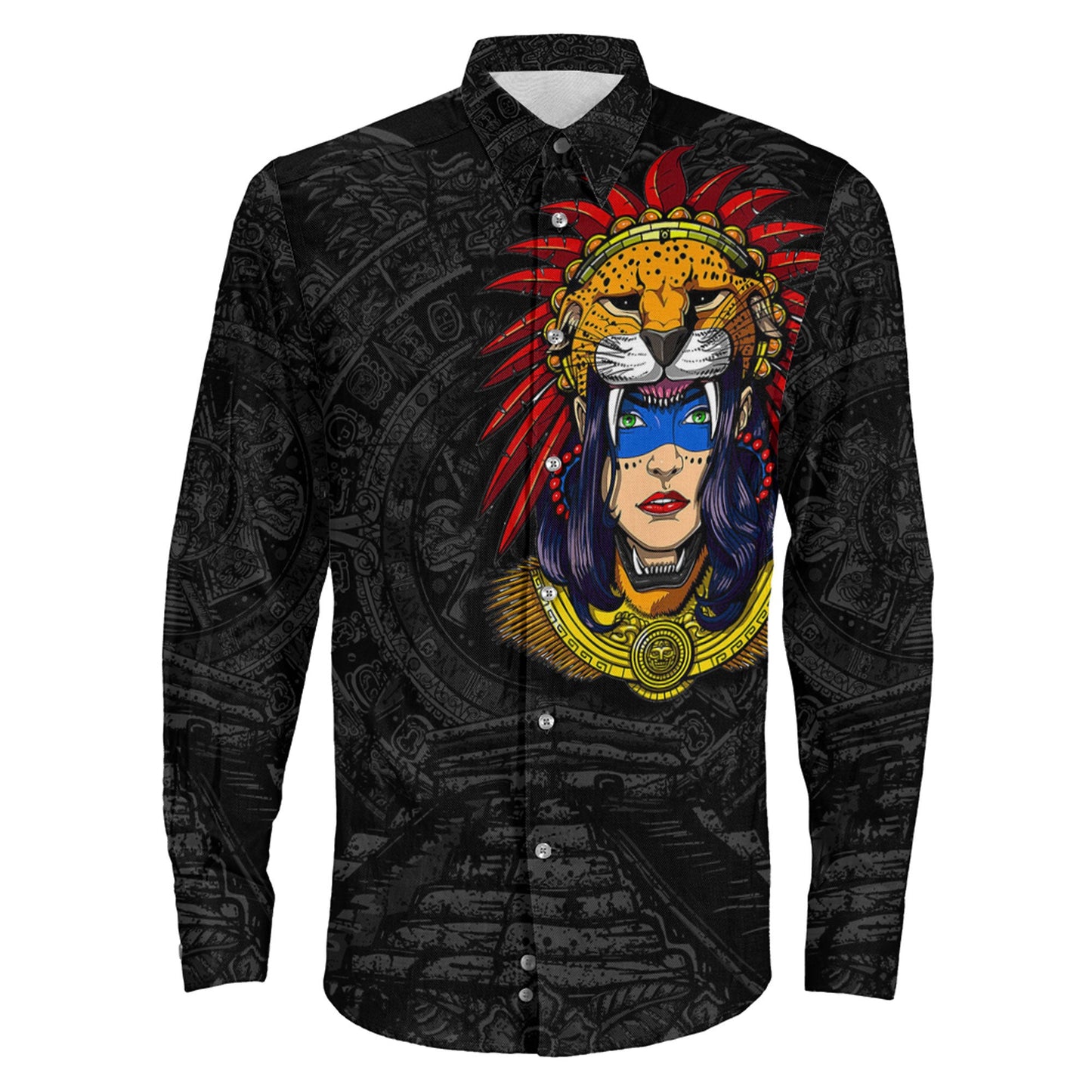Clothing Aztec Jaguar Women Warrior Long Sleeve Button Shirt