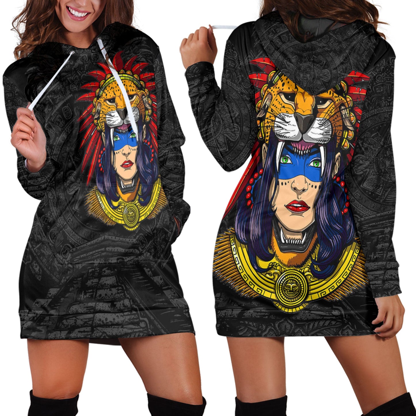 Clothing Aztec Jaguar Women Warrior Hoodie Dress