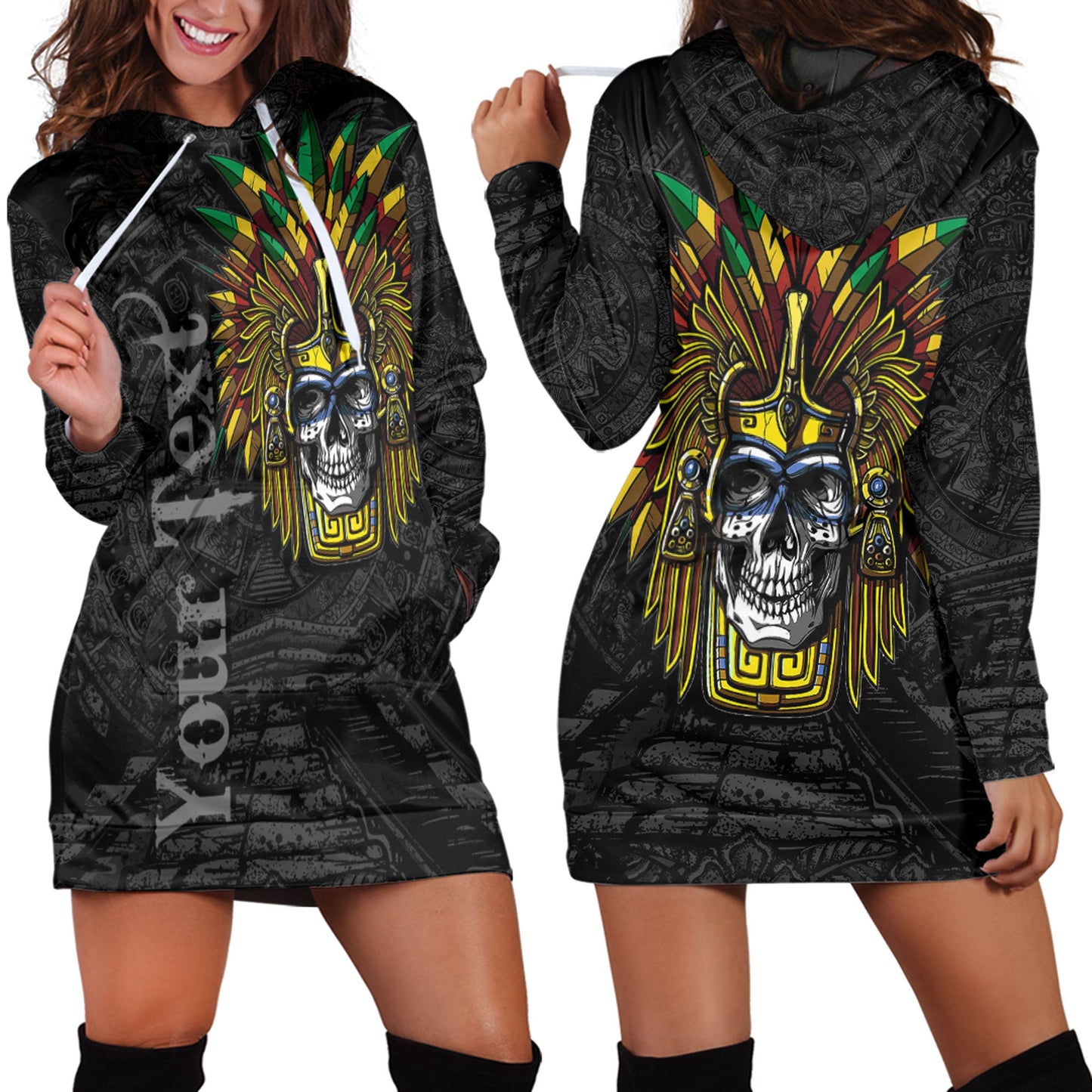 Clothing Custom Aztec Warrior Skull Mask Hoodie Dress
