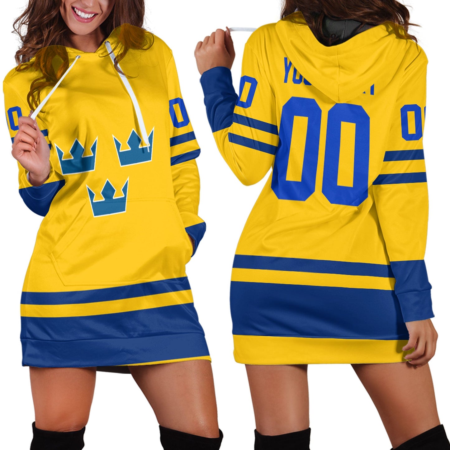 Clothing Custom Sweden Team Hockey Jersey Style Yellow Version Hoodie Dress