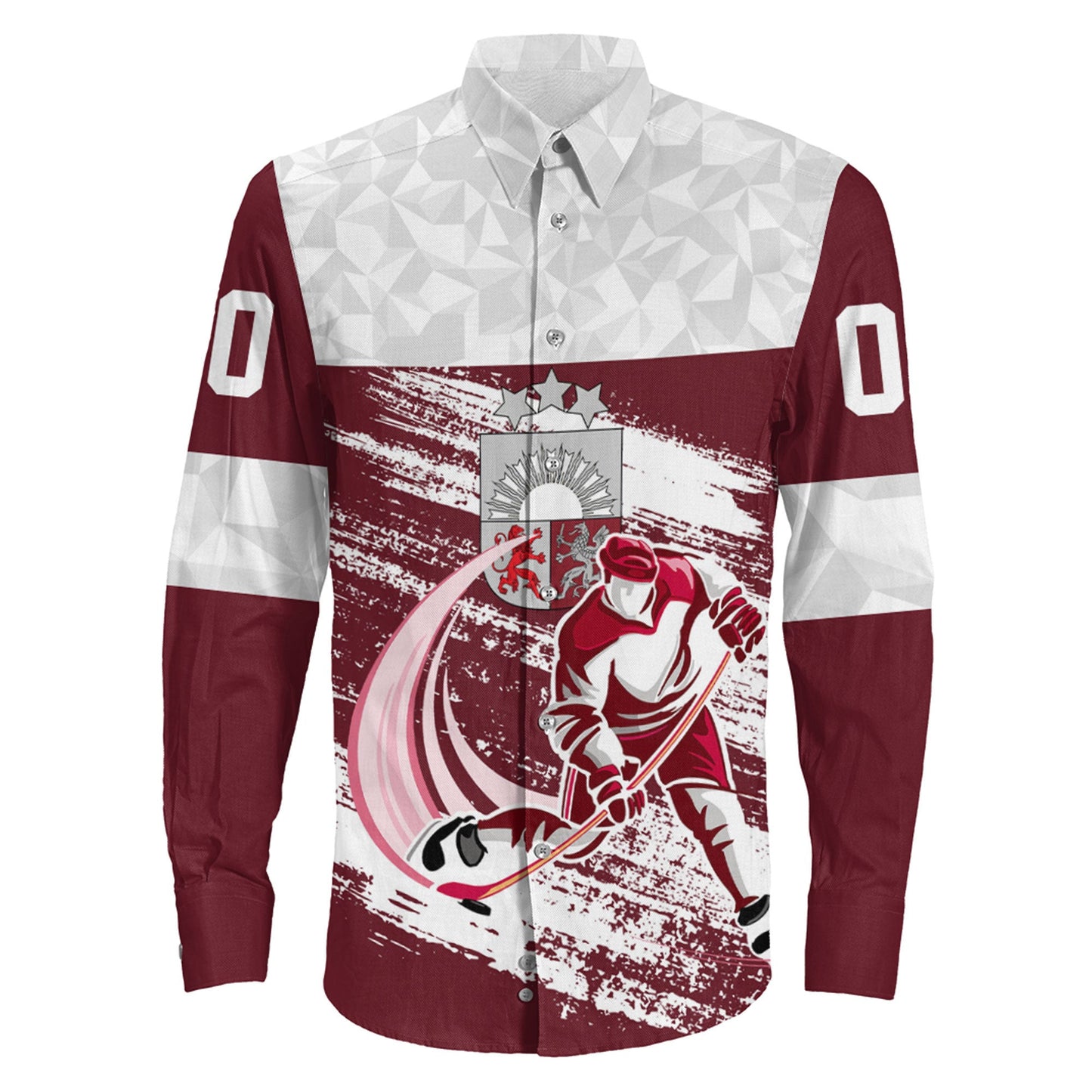 Clothing Custom Latvia Hockey Jersey Special Style Long Sleeve Button Shirt