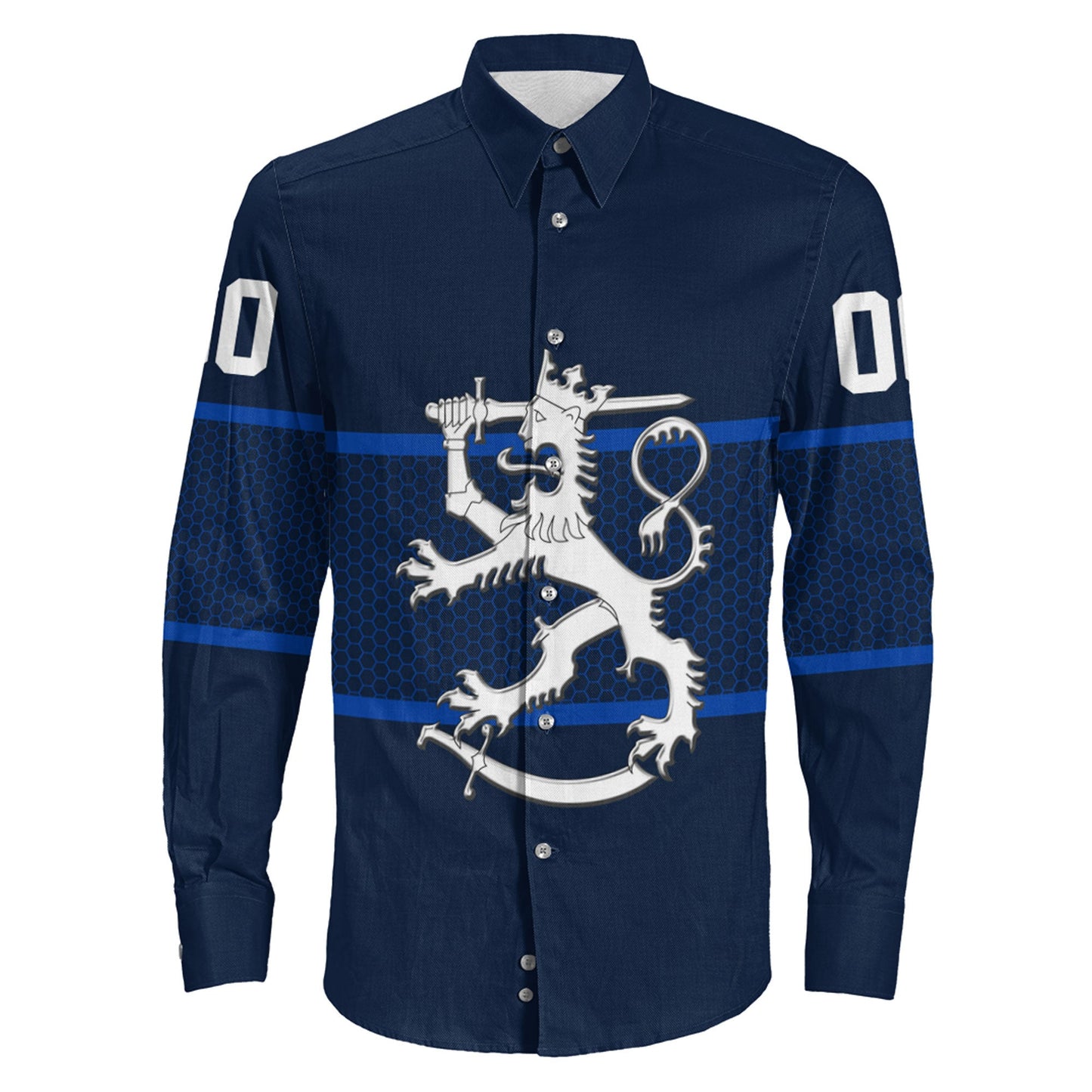 Clothing Custom Finland Team Hockey Jersey Style Long Sleeve Button Shirt