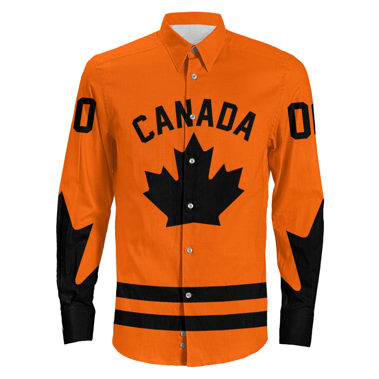 Clothing Custom Canada Hockey Jersey Orange Style Long Sleeve Button Shirt