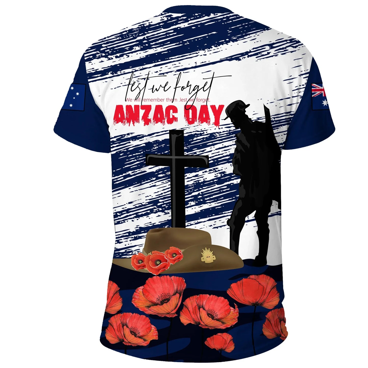 Australia Anzac Day T Shirt Lest We Forget Flag And Poppies