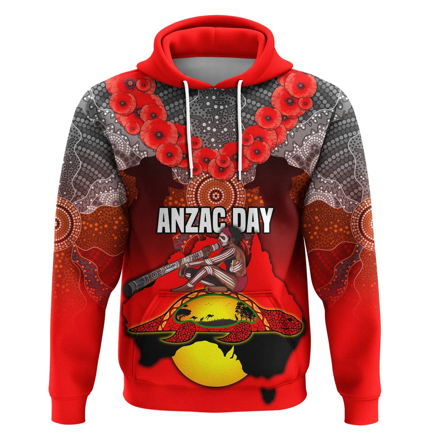 Custom Personalised Australian Anzac Day Hoodie Indigenous Flag Style