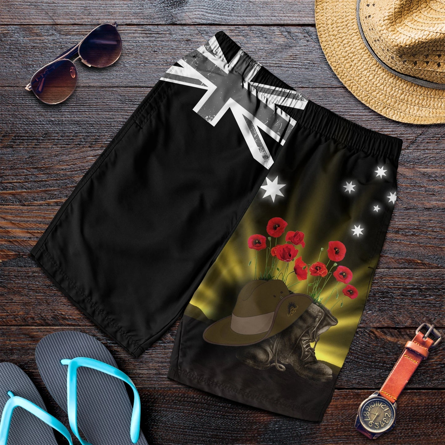 Australia Anzac Day Men Shorts Lest We Forget Hat And Boots Poppies