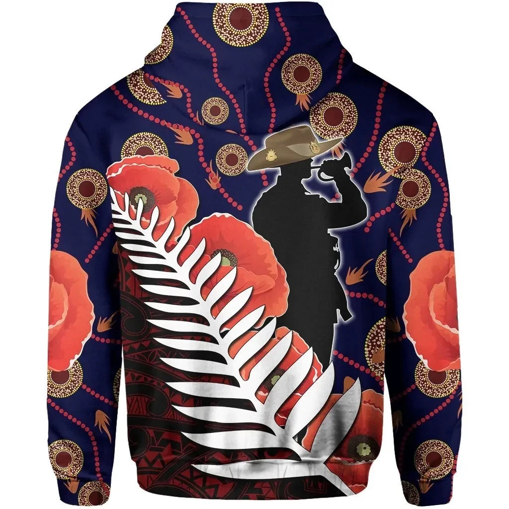 Australia Anzac Day Zip Hoodie Mix Aboriginal