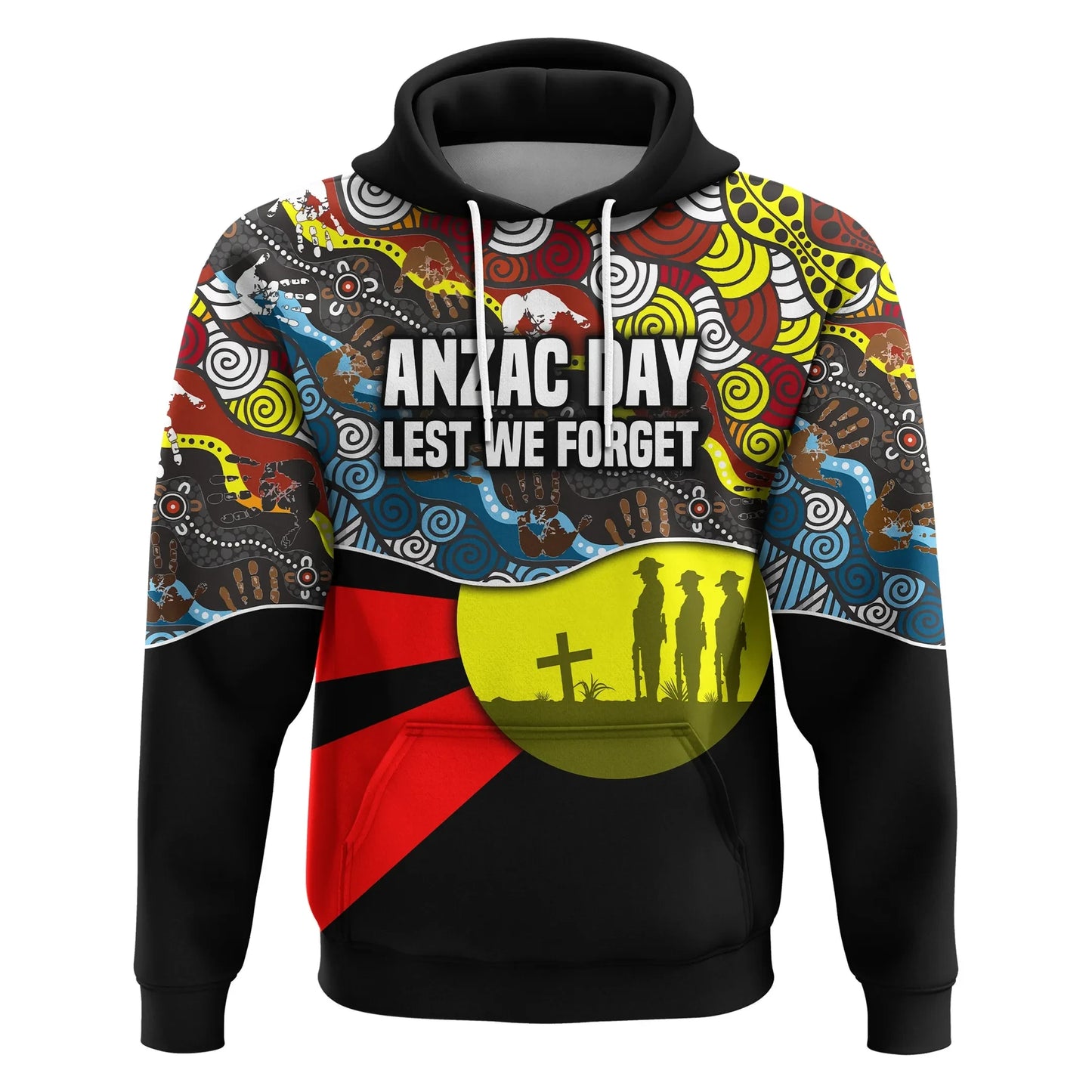 Custom Personalised Australian Anzac Day Hoodie Aboriginal Sun Style