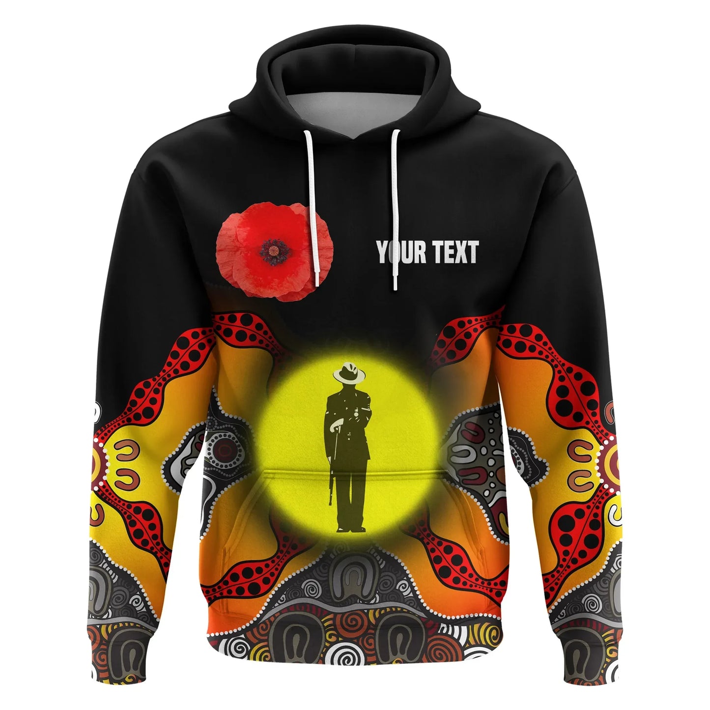 Custom Personalised Australian Anzac Day Hoodie Aboriginal Moon Style