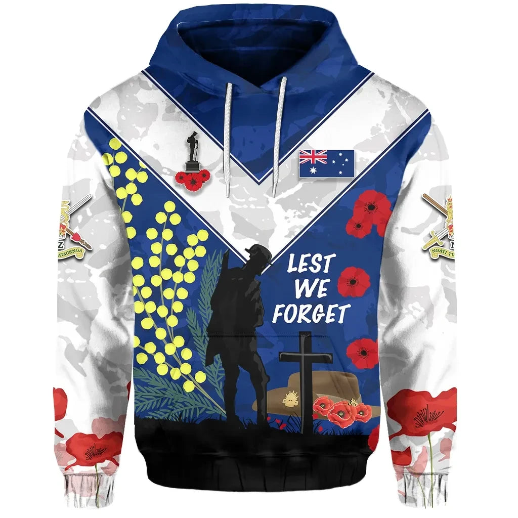Custom Personalised Australian Anzac Day Hoodie Lest We Forget 2023 Style Blue