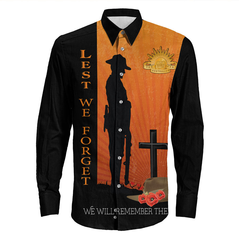 Rugbylife Clothing Anzac Day Lest We Forget Soldier Standing Guard Long Sleeve Button Shirt
