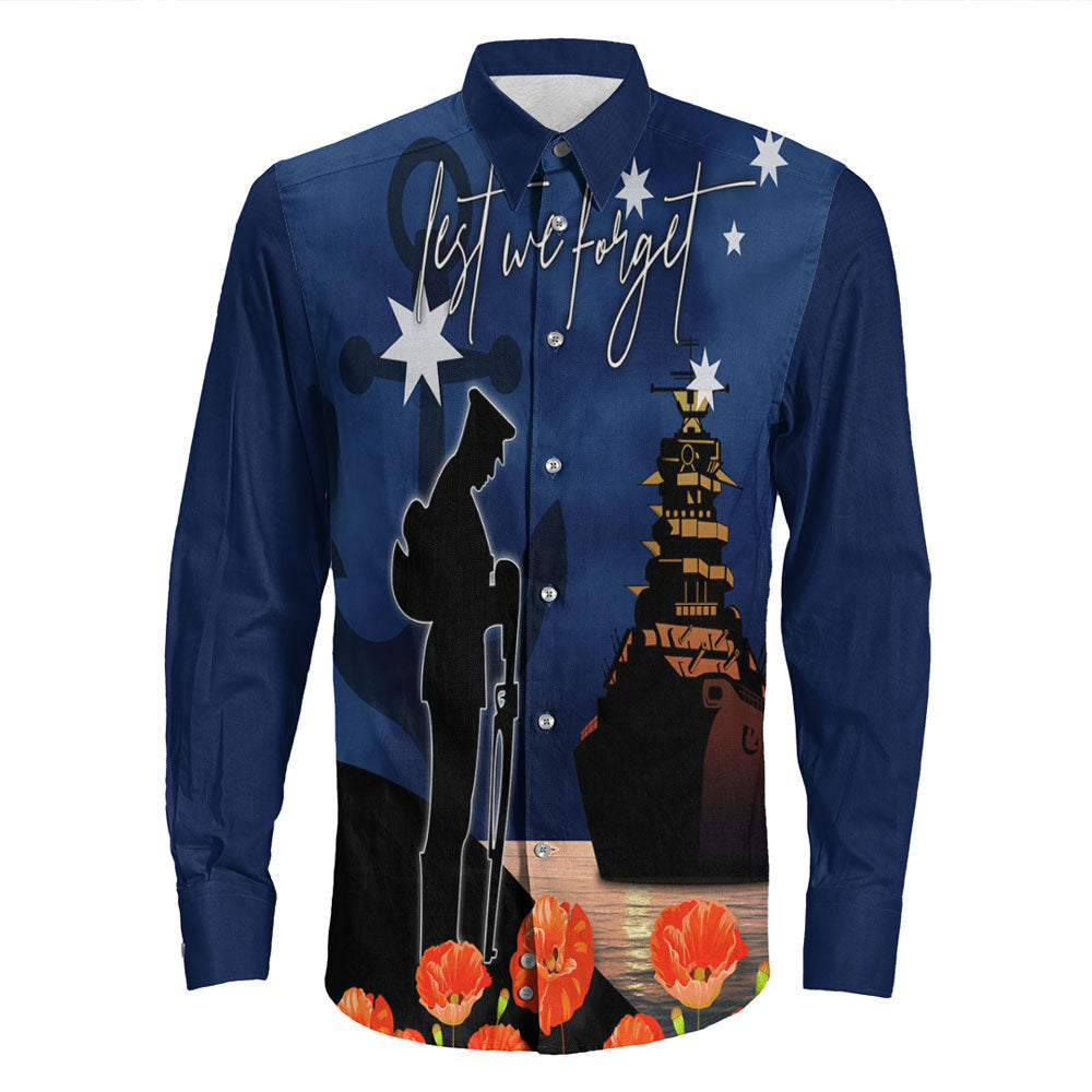 Rugbylife Clothing Anzac Day Navy Blue Long Sleeve Button Shirt