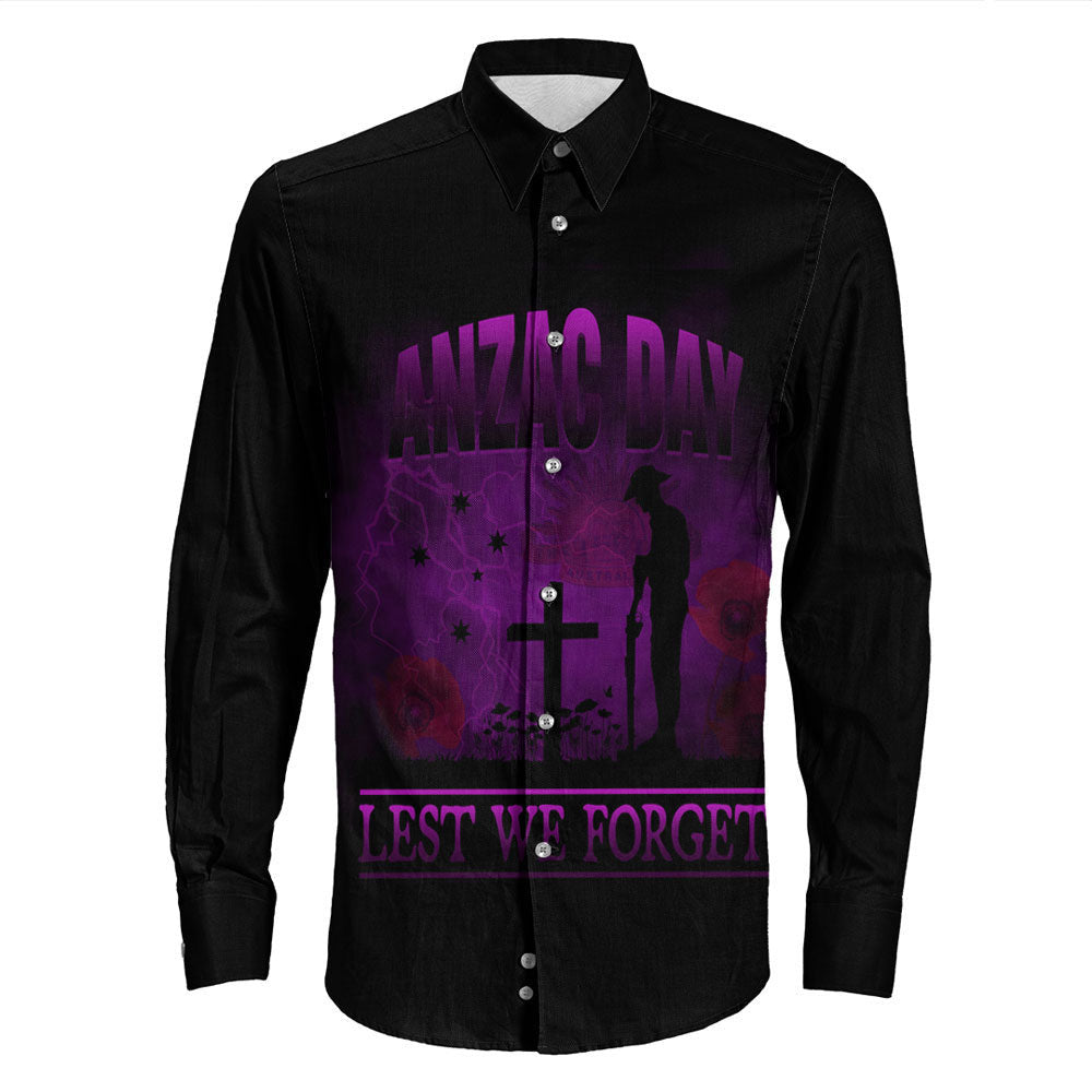 Rugbylife Clothing Anzac Day Remember Australia & New Zealand Purple Long Sleeve Button Shirt