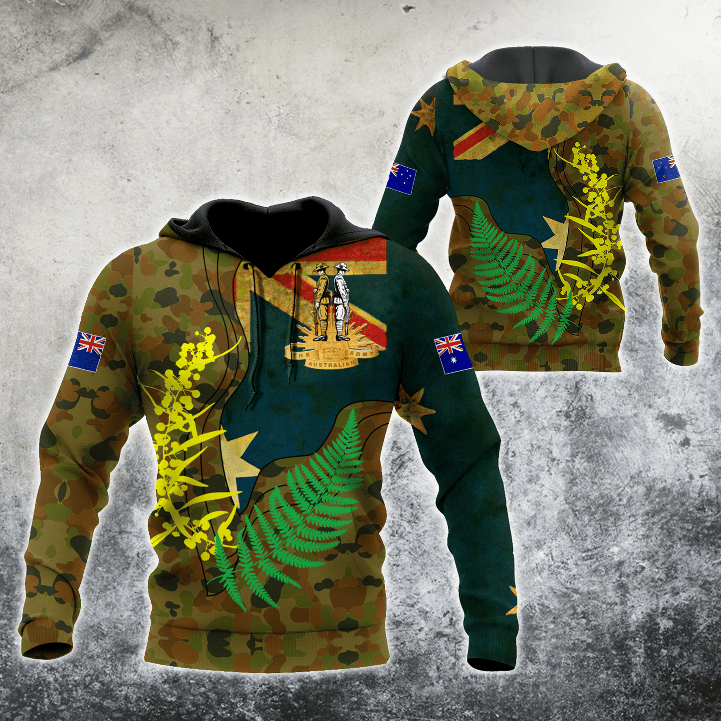 Anzac Day Clothing Australian Army Fern And Golden Wattle 3D Hoodie