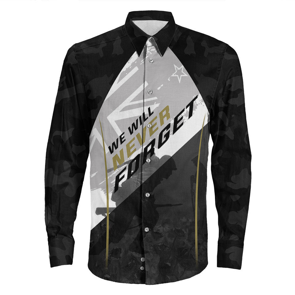 Rugbylife Clothing Anzac Day We Will Never Forget Long Sleeve Button Shirt