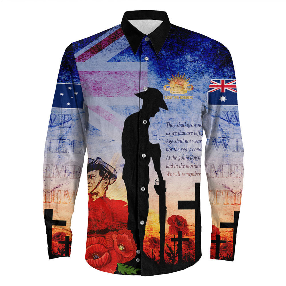 Rugbylife Clothing Anzac Day Australia Soldier We Will Rememer Them Long Sleeve Button Shirt