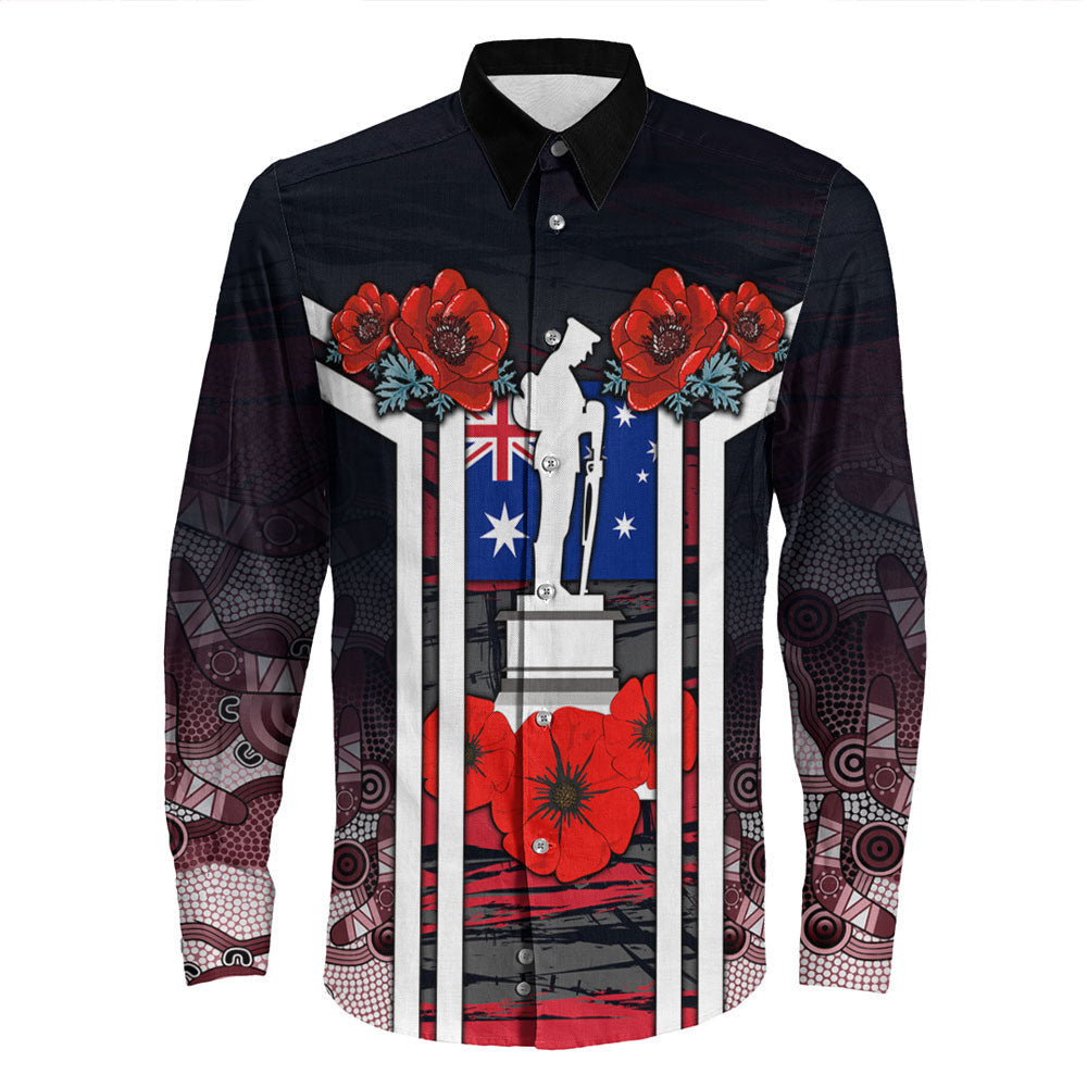 Rugbylife Clothing Australia Anzac Day Poppy Aboriginal Pattern Long Sleeve Button Shirt