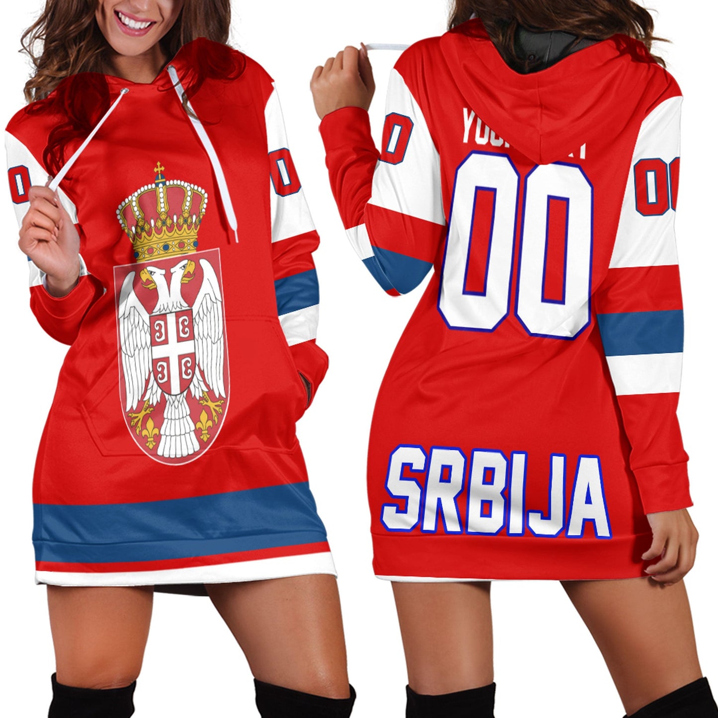 Clothing Custom Serbia Classic Hockey Jersey Style Hoodie Dress