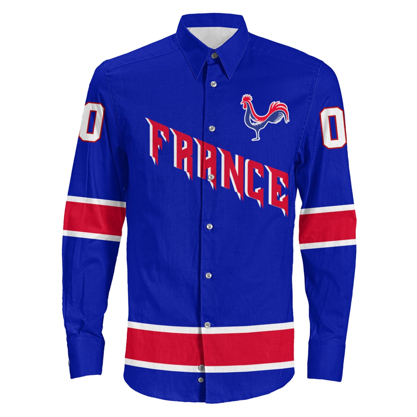 Clothing Custom France Classic Hockey Jersey Style Blue Verison Long Sleeve Button Shirt