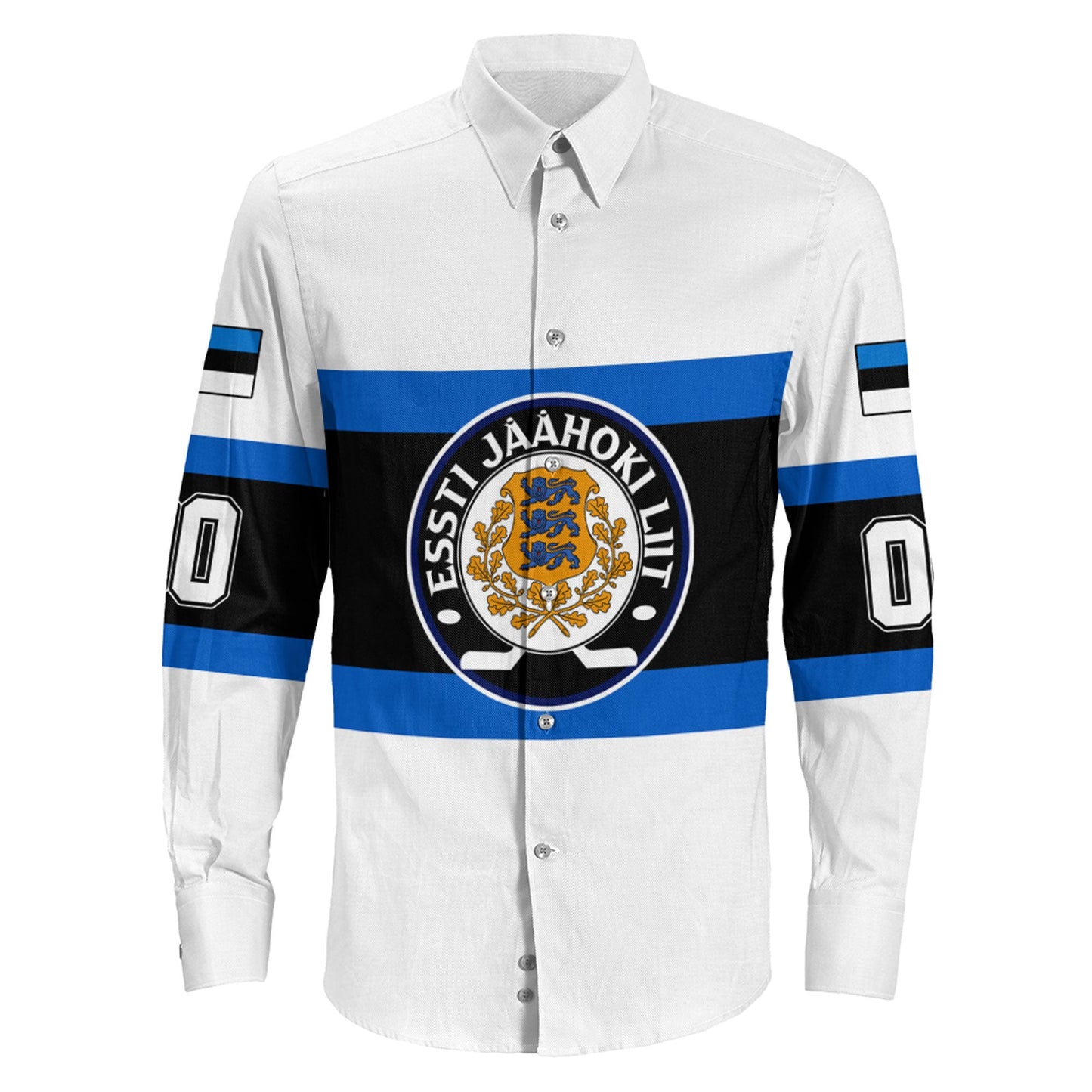 Clothing Custom Estonia Hockey Jersey Style Long Sleeve Button Shirt