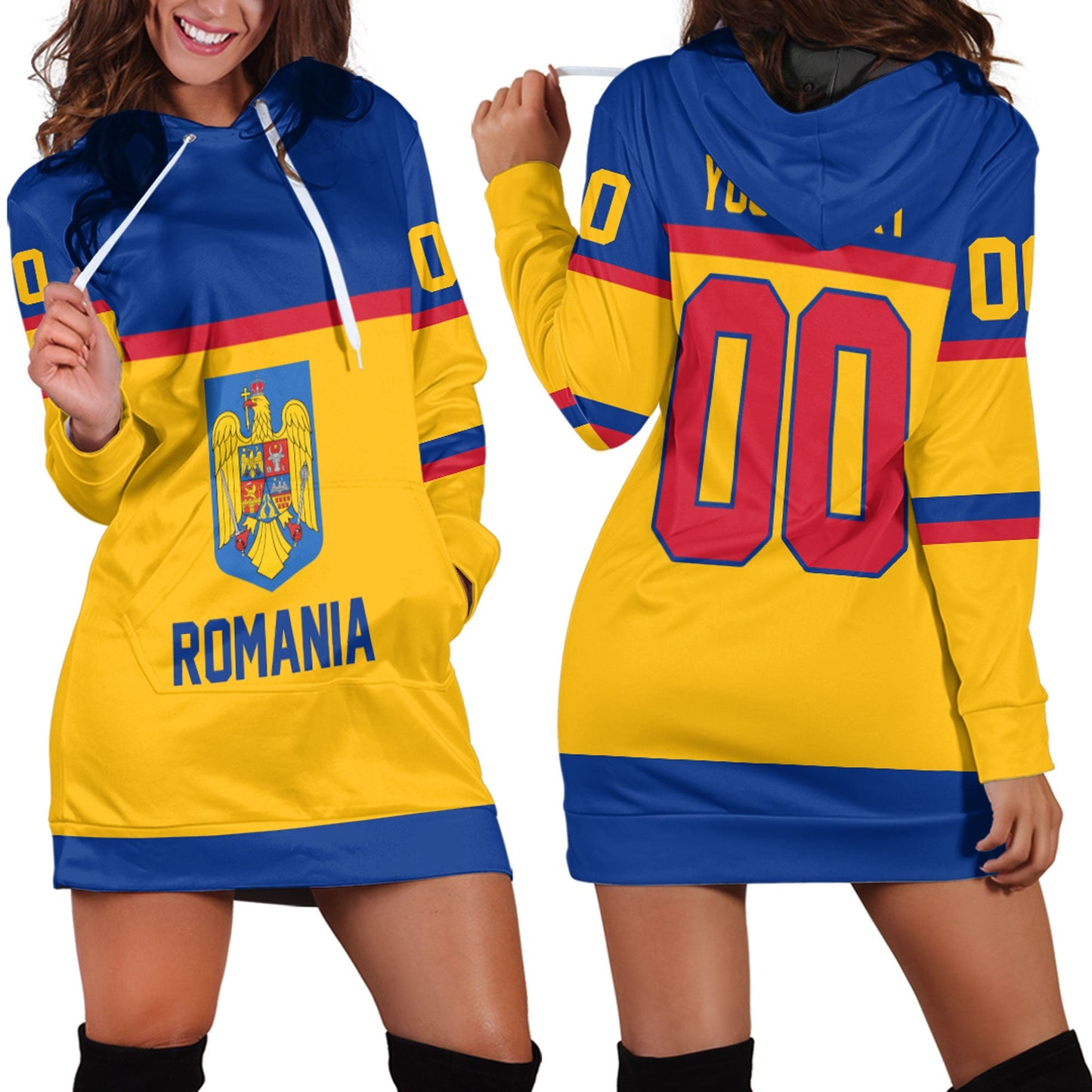 Clothing Custom Romania Classic Hockey Jersey Style Hoodie Dress