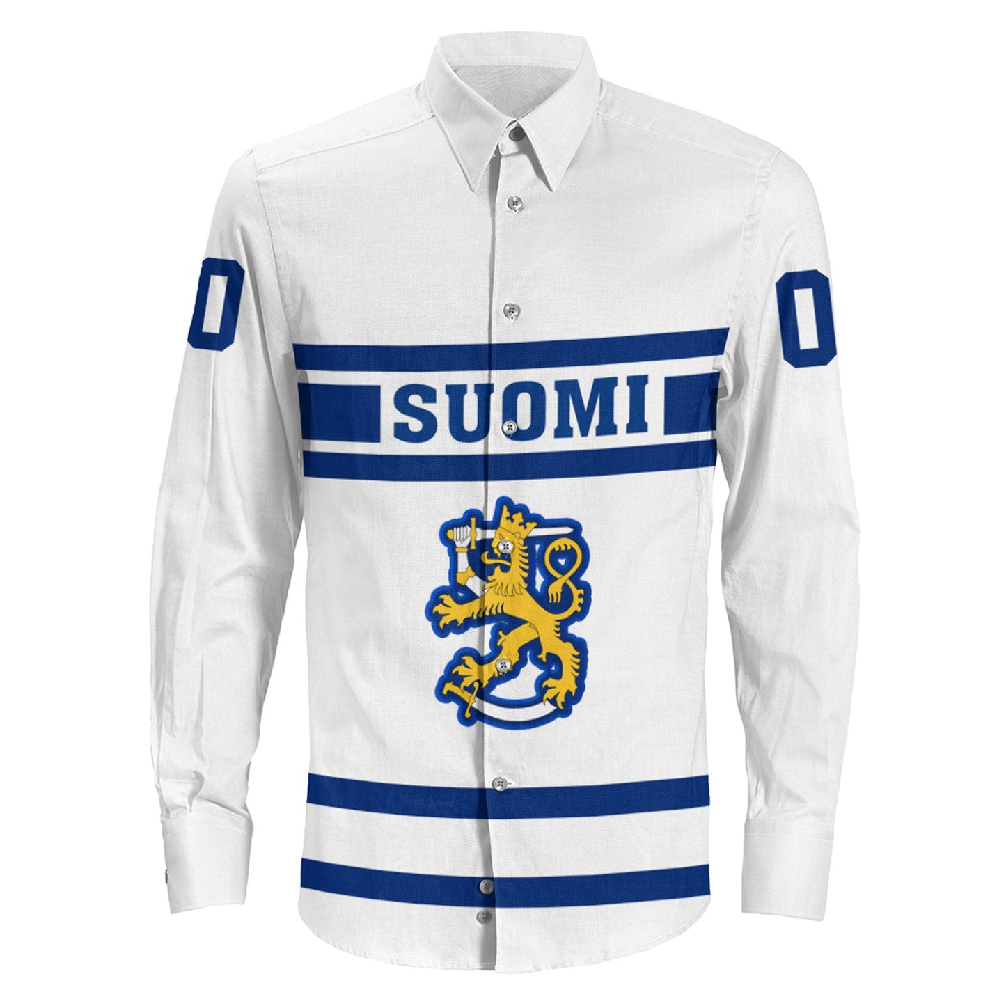 Clothing Custom Finland Vintage Hockey Jersey Style Long Sleeve Button Shirt