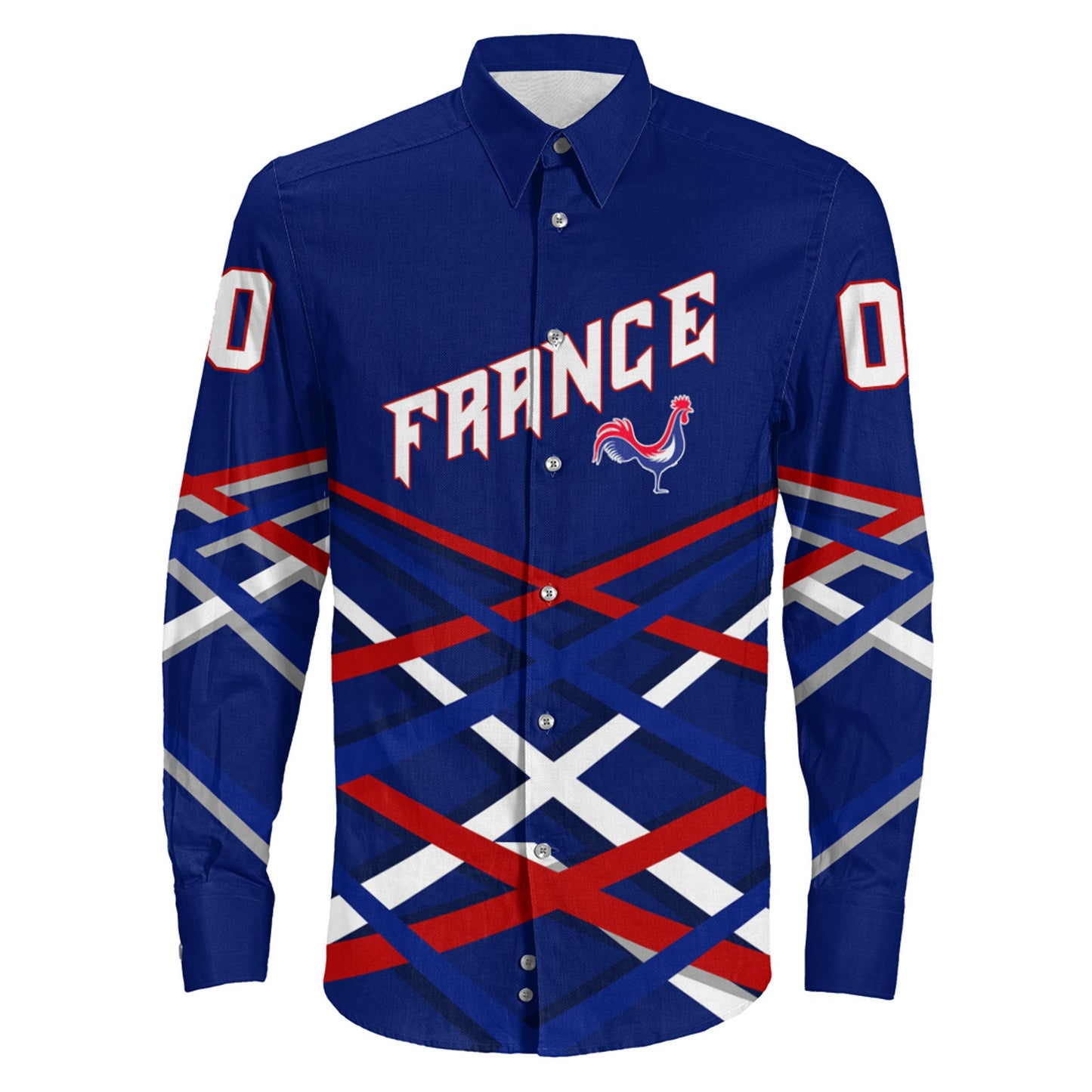 Clothing Custom France Hockey Jersey Style Blue Verison Long Sleeve Button Shirt