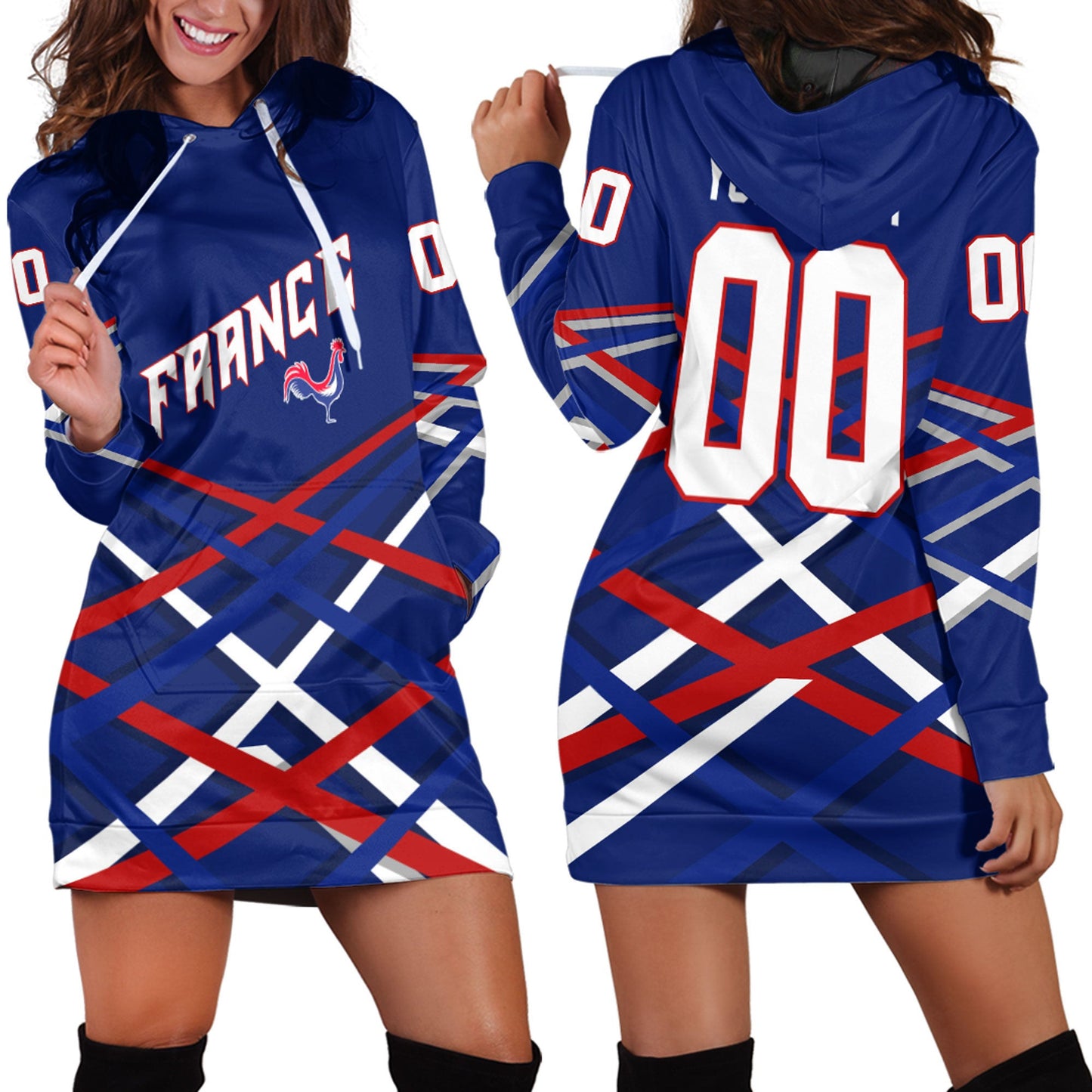 Clothing Custom France Hockey Jersey Style Blue Verison Hoodie Dress