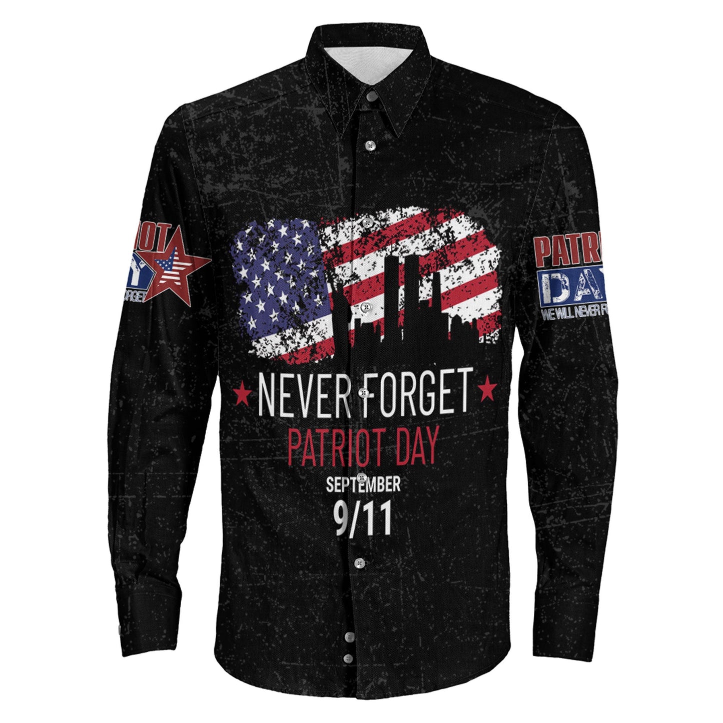 Patriot Day Never Forget September 911 Long Sleeve Button Shirt