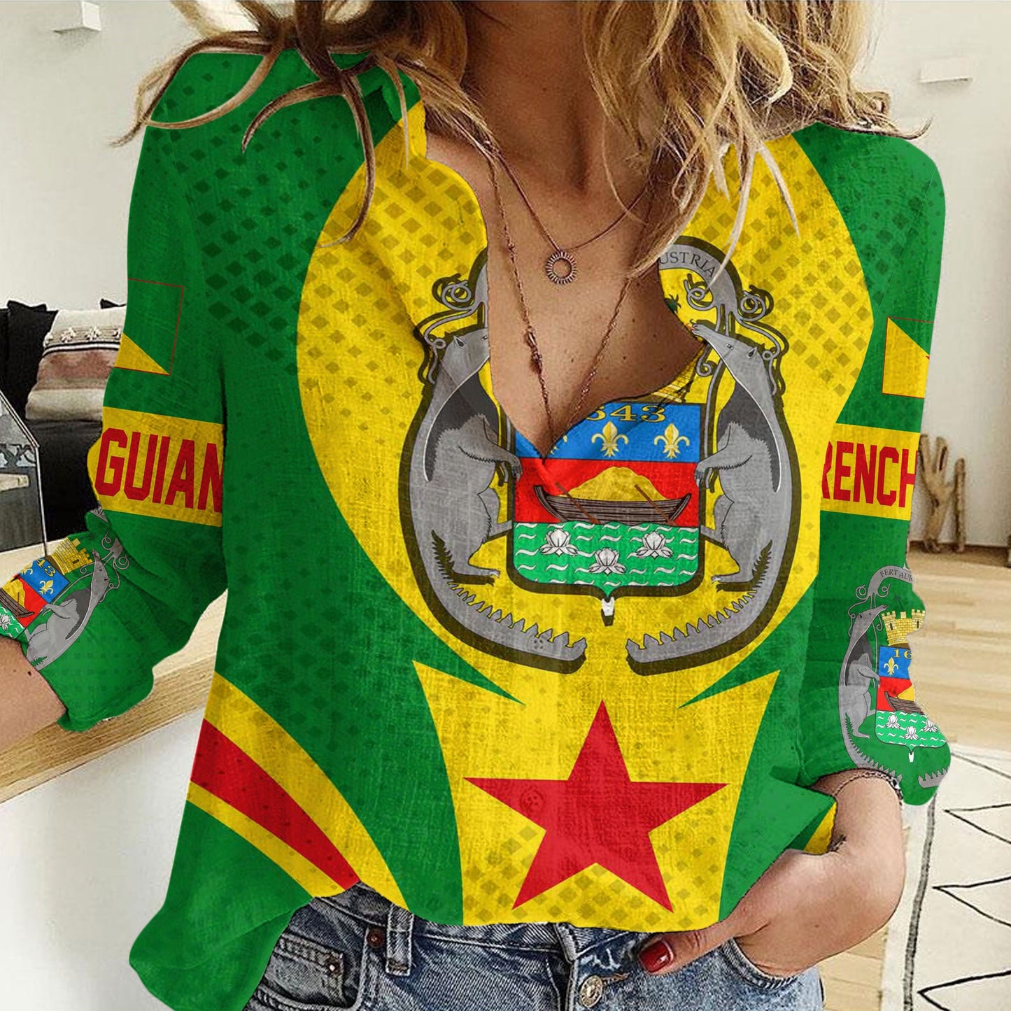 Clothing French Guiana Action Flag Sporty Style Women Casual Shirt