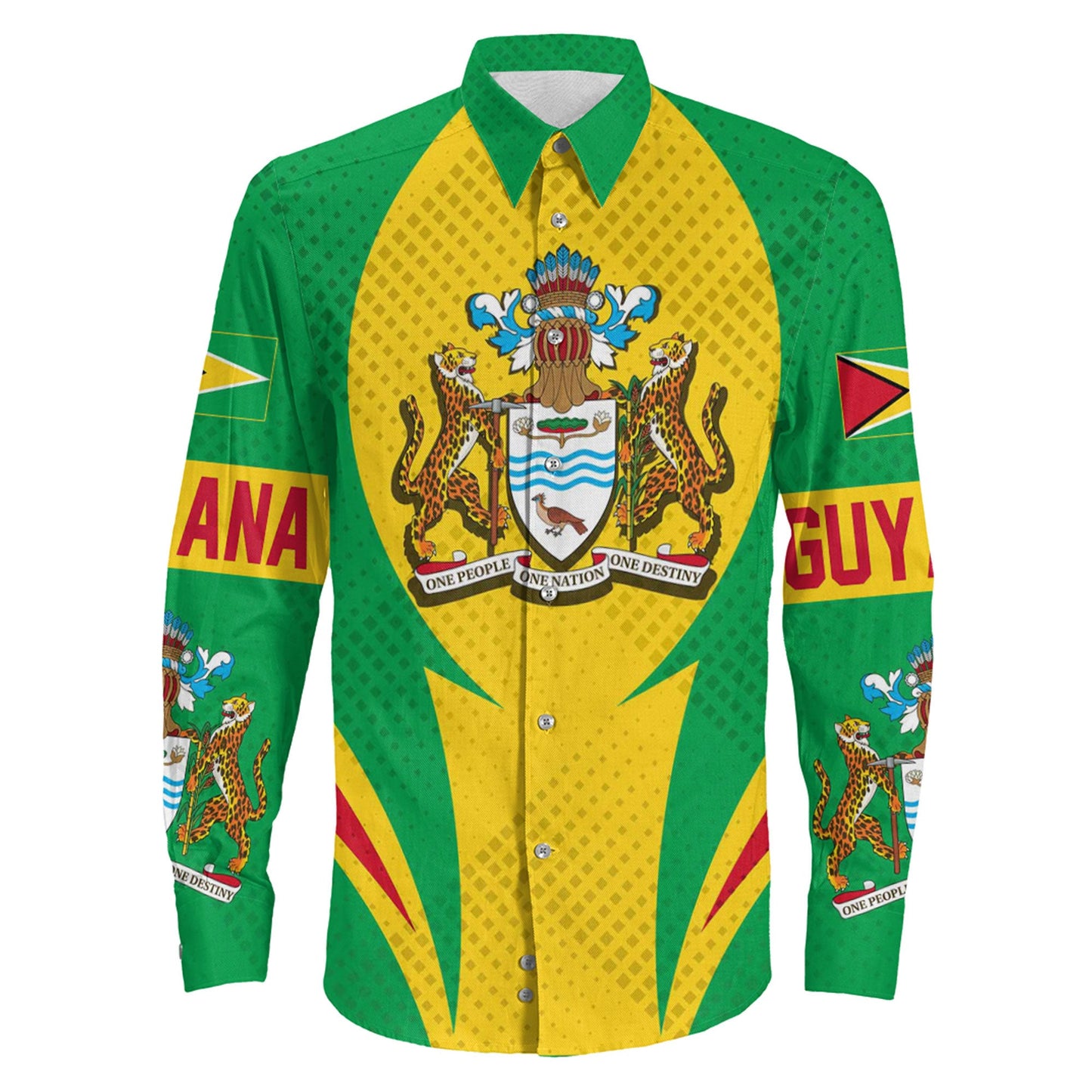 Clothing Guyana Action Flag Sporty Style Long Sleeve Button Shirt